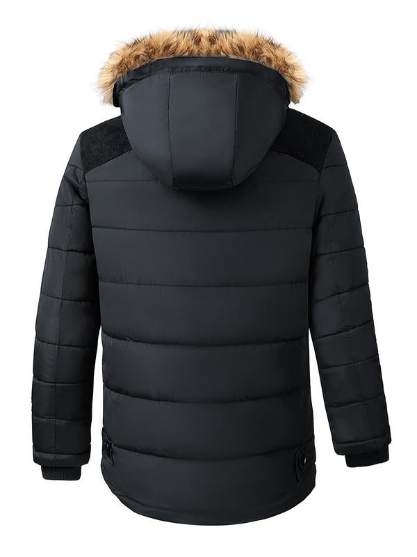 KZZ Men's Contrast Faux Fur Trim Hooded Jacket