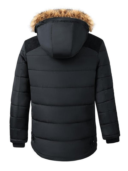 KZZ Men's Contrast Faux Fur Trim Hooded Jacket