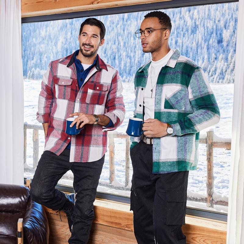 KZZ Fall Outfits Classic Menswear Flannel Shirts Casual
