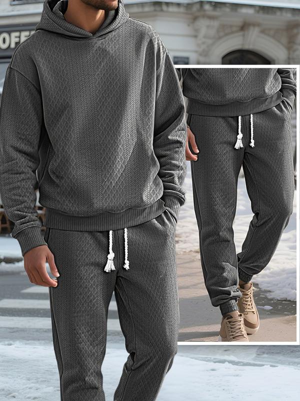 KZZ Two-piece men's solid color hooded sweatshirt and drawstring pants set