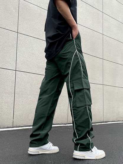 KZZ Men's Loose Letter Patched Contrast Binding Pocket  Cargo Pants