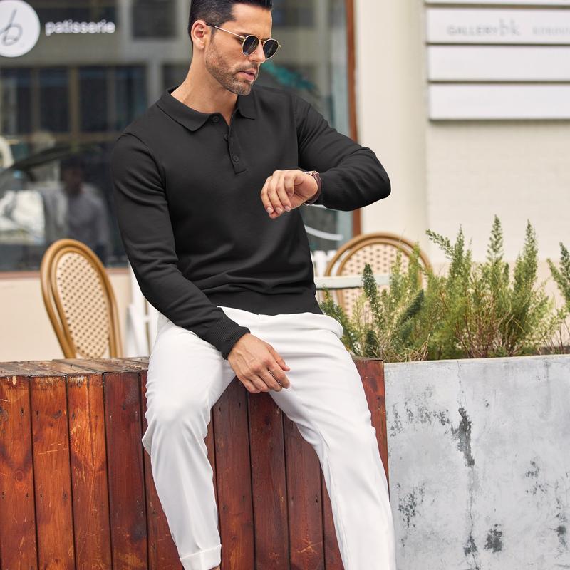 KZZ Fall Outfits Soft Menswear Knit Polo Shirts