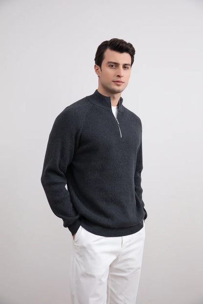 KZZ Men's Flannel Ribbed Turtleneck Half-Zip Sweater