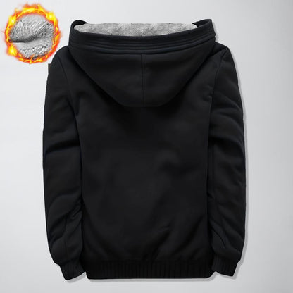 KZZ Thickened Fleece Solid Color Hooded Cardigan - Men's Winter Sweatshirt Jacket