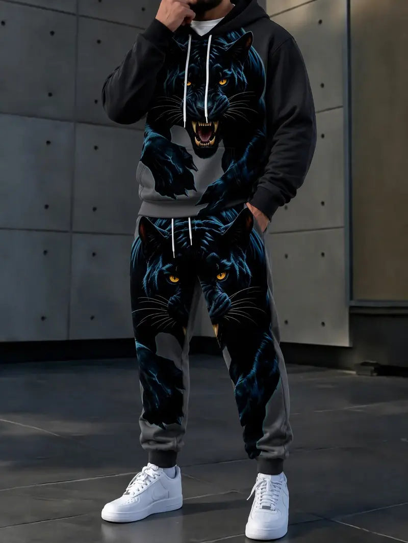 KZZ Men's Casual Hooded Sweatshirt Set
