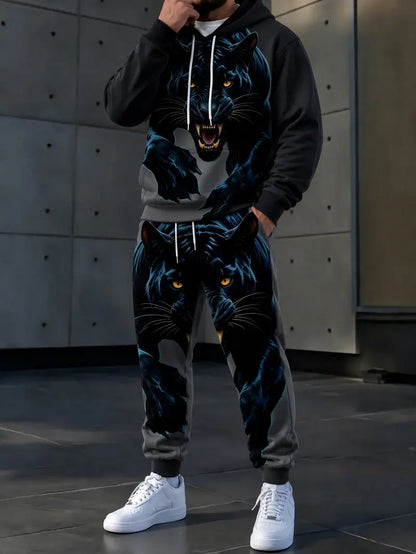 KZZ Men's Casual Hooded Sweatshirt Set