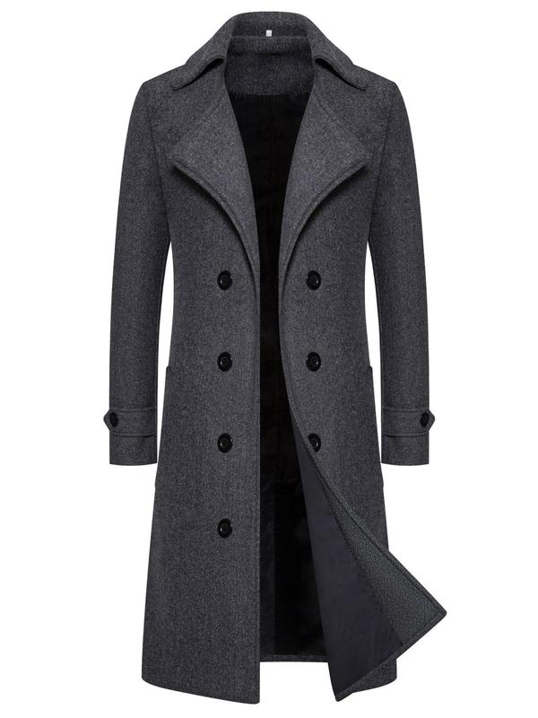 KZZ Men's Solid Color Trench Coat Double Button Windproof Jacket