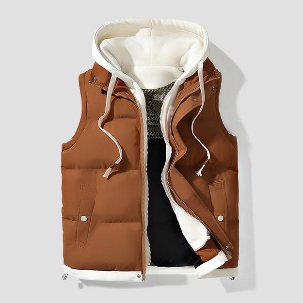KZZ Men's hooded colorblock quilted vest, trendy and warm