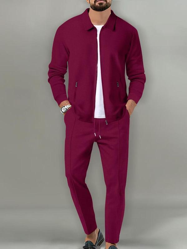 KZZ Sporty Two-piece Set Men's Plain Zip Up Jacket & Drawstring Waist Pants Tracksuit Set