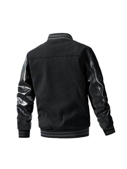 KZZ Men's Letter Patched Pocket Button Front Varsity Jacket