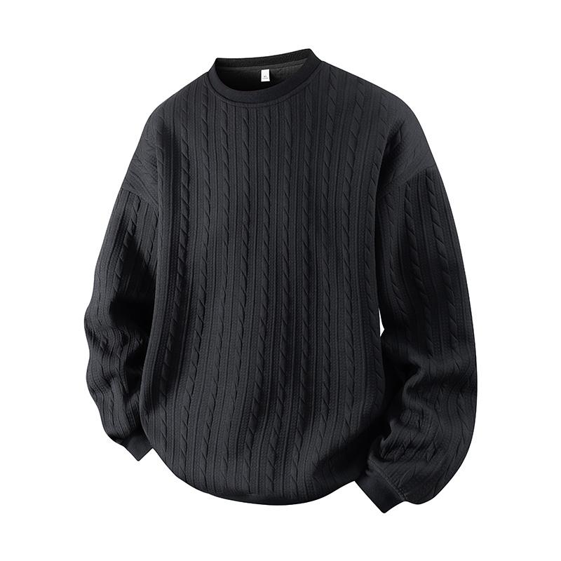 KZZ Men's Cable Knit Pattern Round Neck Sweatshirt