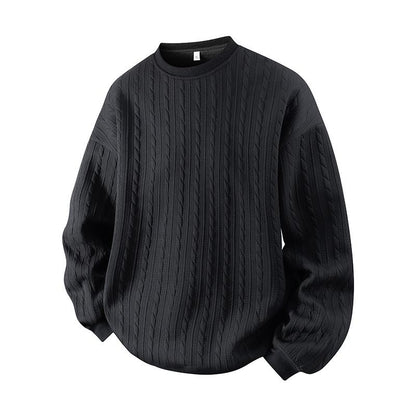 KZZ Men's Cable Knit Pattern Round Neck Sweatshirt