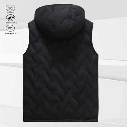 KZZ black hooded fleece vest,  fleece lining for warm practicality, zipper pockets convenient