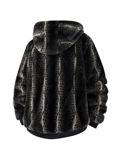 KZZ Men's Winter Fashion Fleece Jacket, Trendy Leopard Print Double-Sided Warm Coat