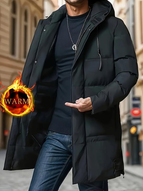 KZZ Men's Thick Winter Warm Coat Plus Size Cold Weather Jacket with Hood Long Sleeve Front Button Design