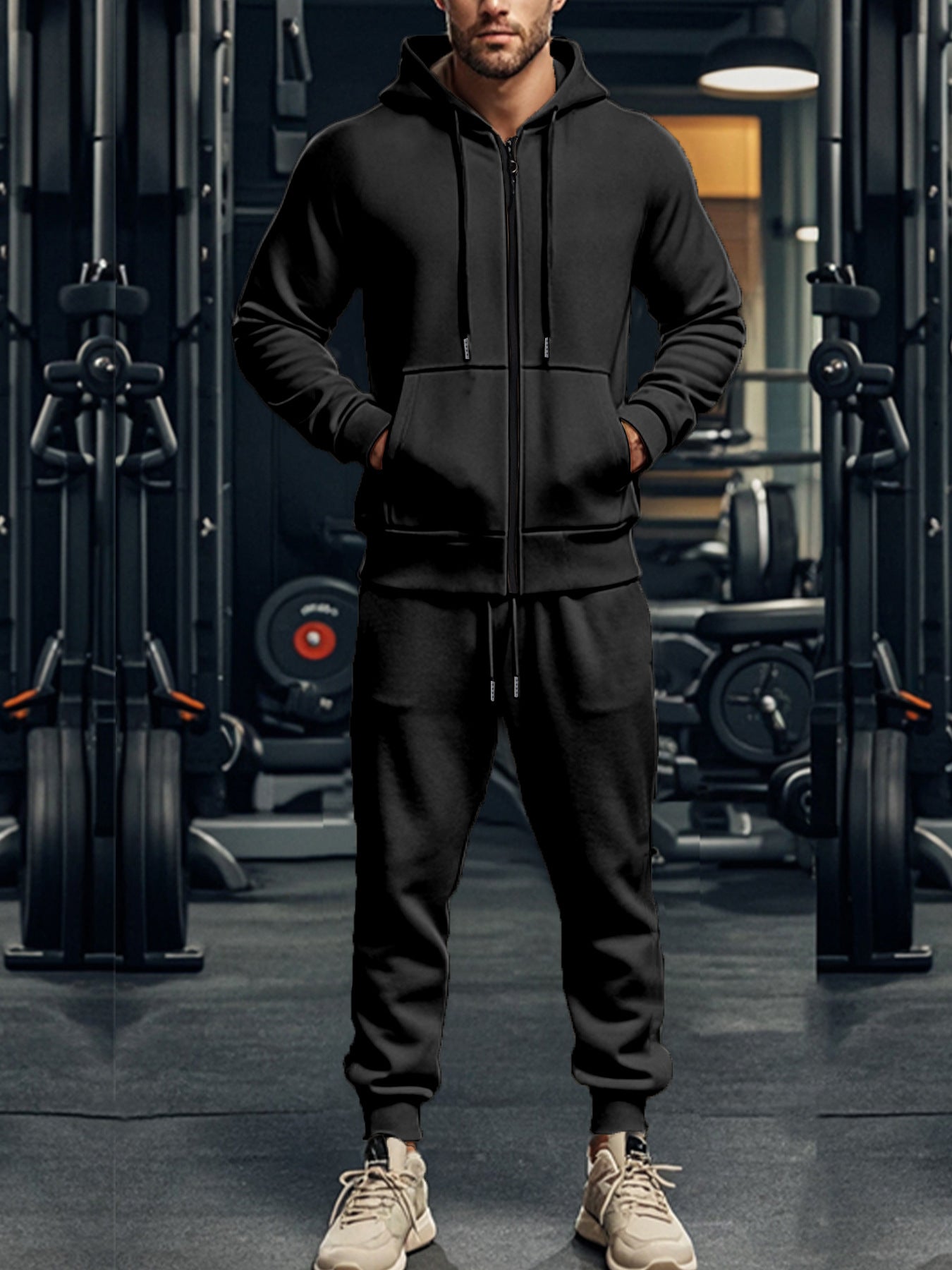 KZZ Men’s Fleece Zip Hoodie & Jogger Sets