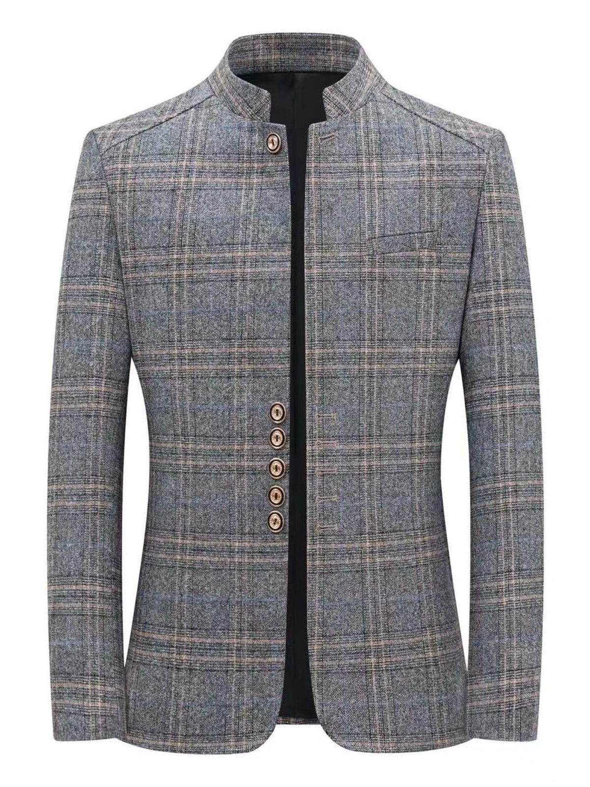 KZZ Men's Plaid Single-Breasted Blazer
