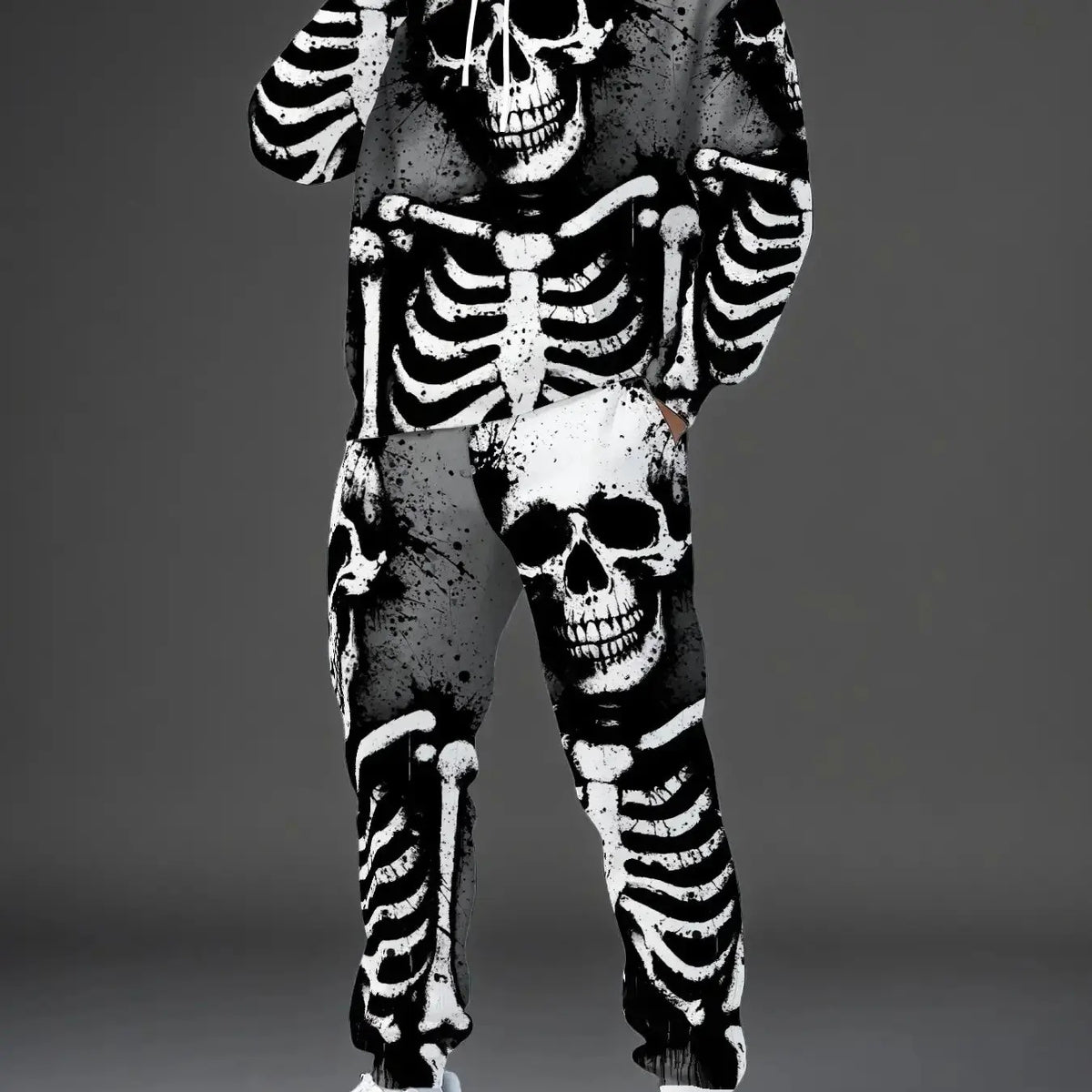 KZZ Men's Halloween Skull Print Hoodie and Pants Set