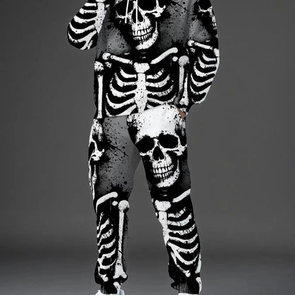 KZZ Men's Halloween Skull Print Hoodie and Pants Set