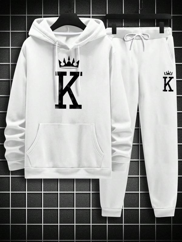 KZZ Men's Fleece Jogger Set, Hooded Sweatshirt & Drawstring Pants