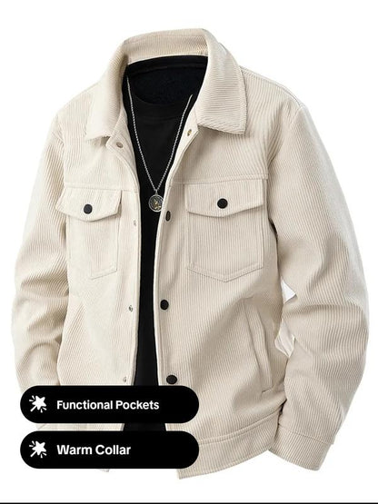 KZZ Men's Corduroy Jacket - Autumn/Winter Warm Collar Casual Coat