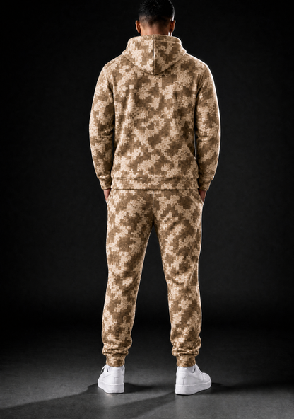KZZ Men's Pixel Camouflage Hooded Tracksuit Two-Piece Casual Sportswear