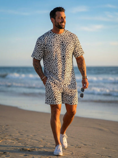 KZZ Men's Leopard Print Two-Piece Set