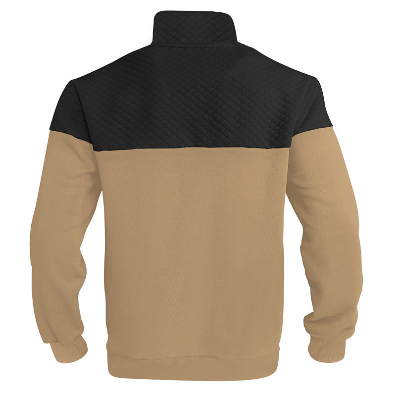 KZZ Men's Fall/Winter Patchwork Design Casual Stand-Up Collar Zipper Hoodie Sweatshirt