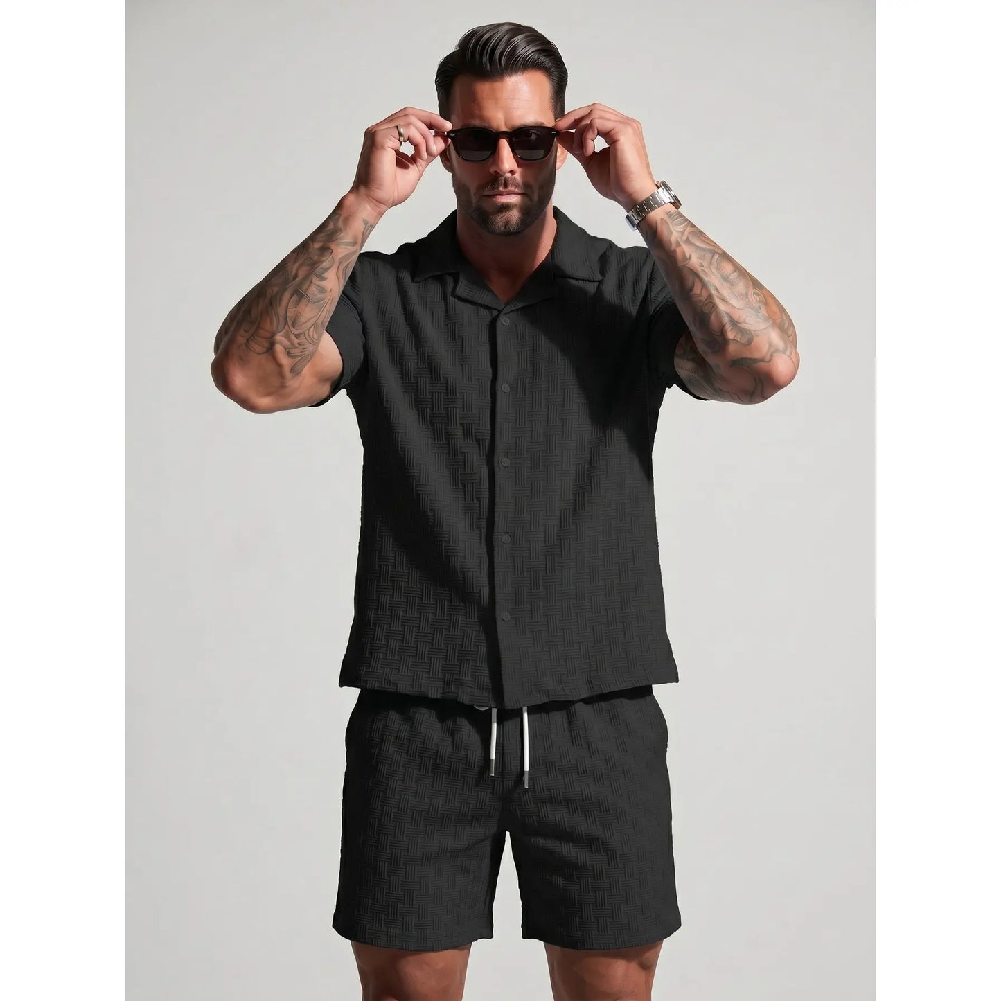 KZZ Men's Textured Two-Piece Set