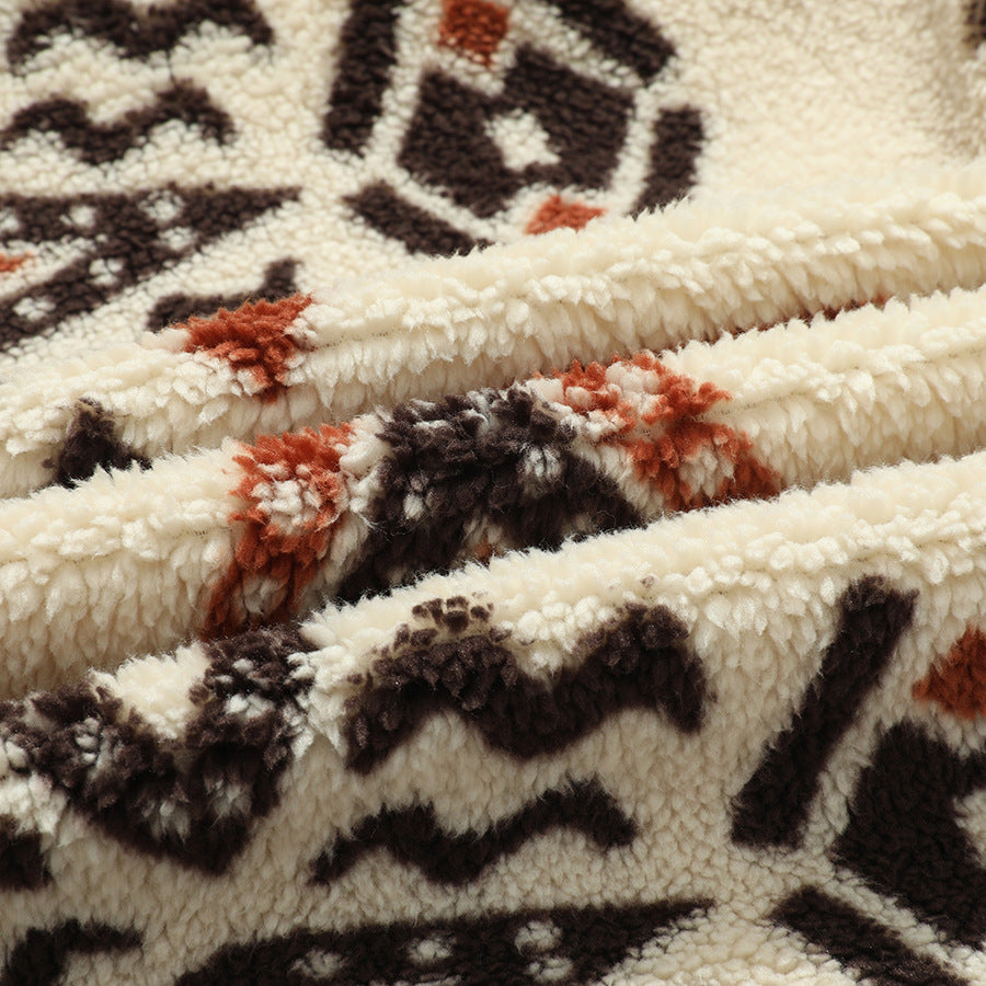 KZZ Men's Ethnic Pattern Drop Shoulder Zipper Sweatshirt