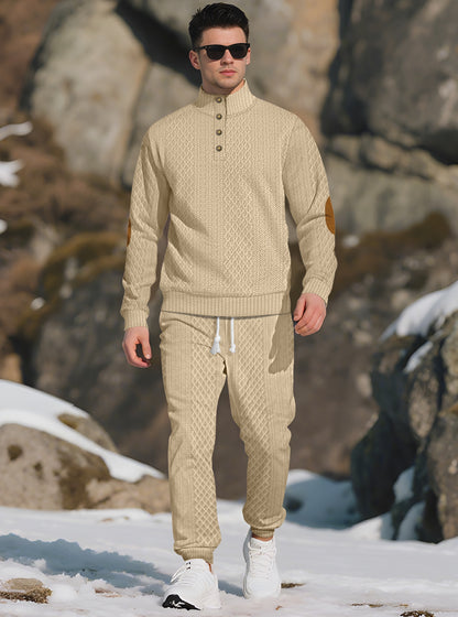 KZZ Men's knitted suit. The top features a half-placket and a high neckline, The fabric is thick.