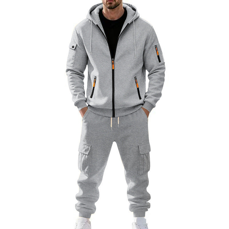 KZZ Men's Winter Fleece-Lined Hoodie & Drawstring Pants Set