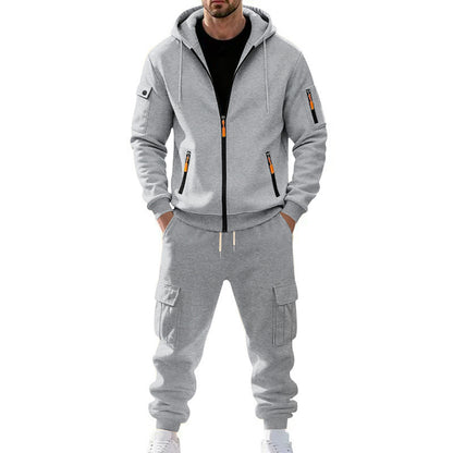KZZ Men's Winter Fleece-Lined Hoodie & Drawstring Pants Set