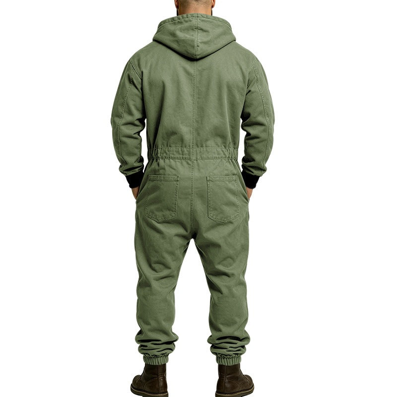 KZZ Men's Hooded Workwear Casual Street Style Jumpsuit