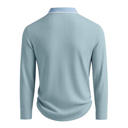 KZZ Men's Long Sleeve Polo Shirt Jacquard Fabric Collared Top