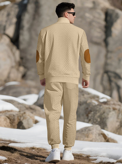 KZZ Men's knitted suit. The top features a half-placket and a high neckline, The fabric is thick.