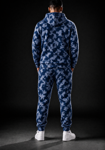 KZZ Men's Pixel Camouflage Hooded Tracksuit Two-Piece Casual Sportswear