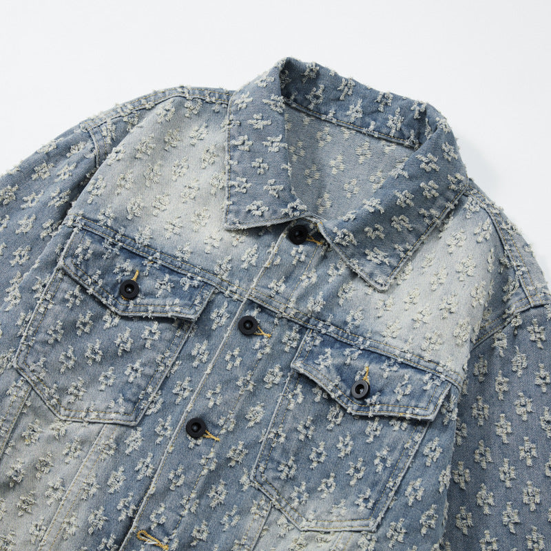 KZZ Men's two-piece jacquard denim suit