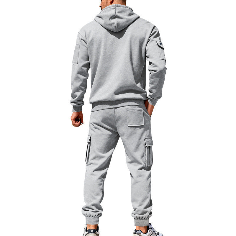 KZZ Men's Winter Fleece-Lined Hoodie & Drawstring Pants Set