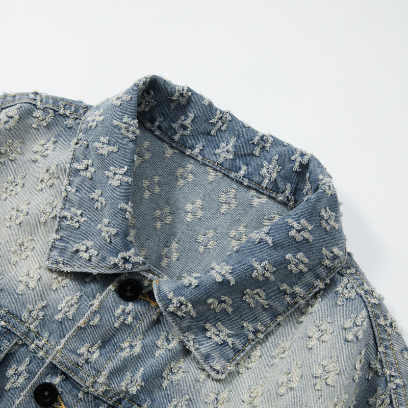 KZZ Men's two-piece jacquard denim suit