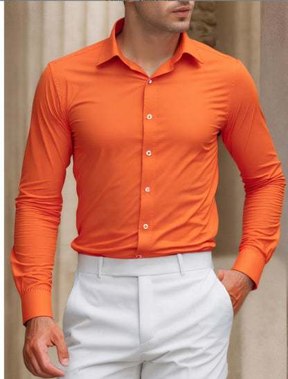 KZZ Men's solid color long-sleeved formal casual business shirt