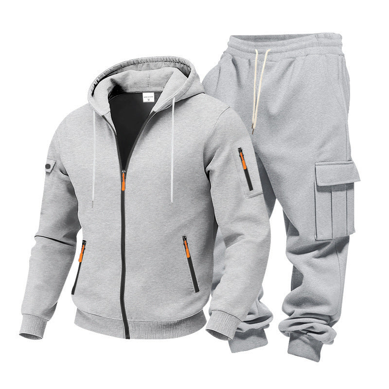 KZZ Men's Winter Fleece-Lined Hoodie & Drawstring Pants Set