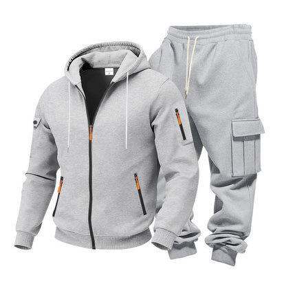 KZZ Men's Winter Fleece-Lined Hoodie & Drawstring Pants Set