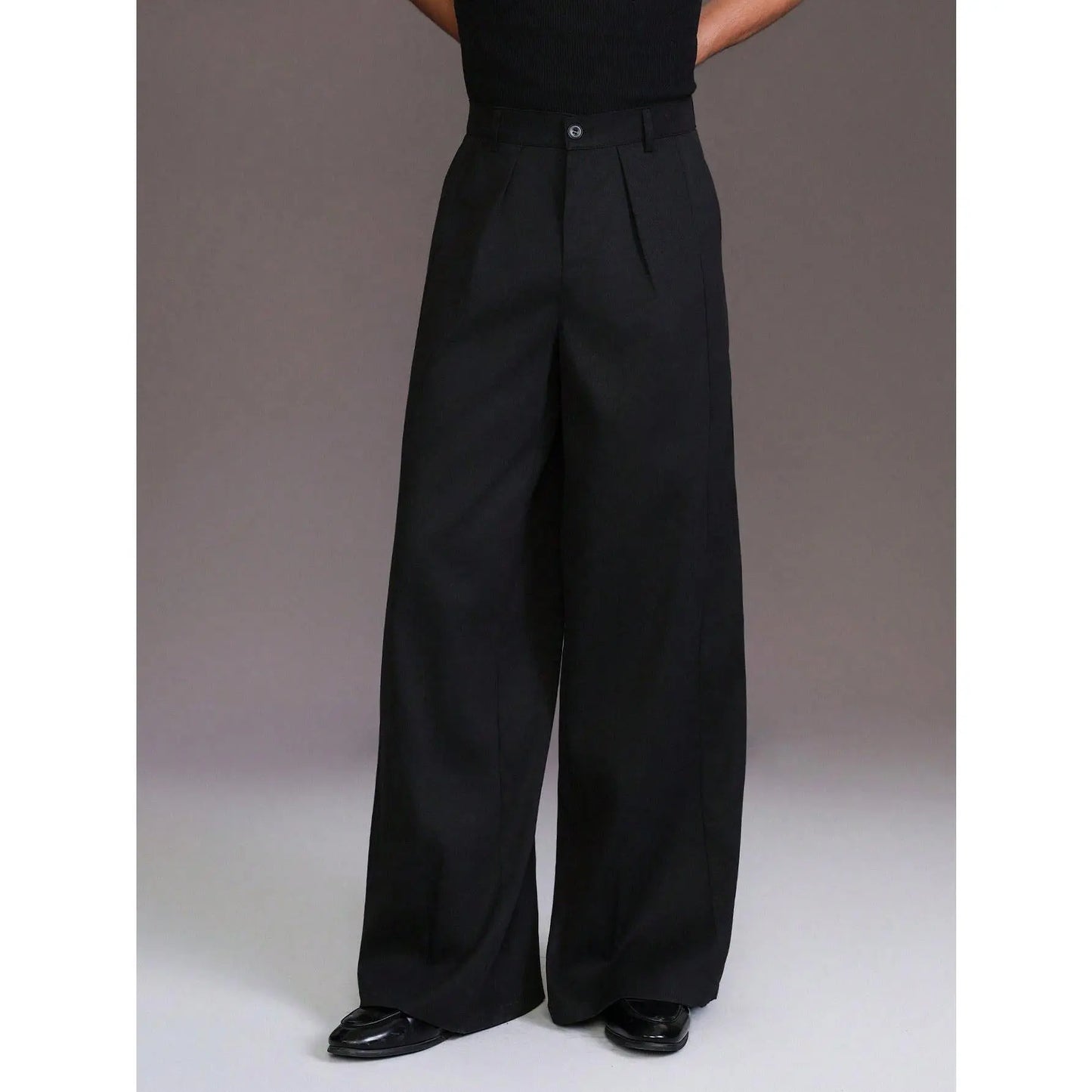 KZZ Men's Pleated Wide-Leg Dress Trousers