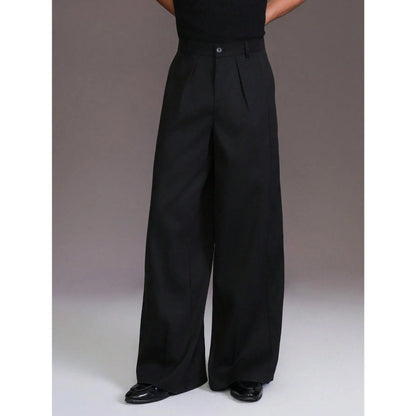KZZ Men's Pleated Wide-Leg Dress Trousers