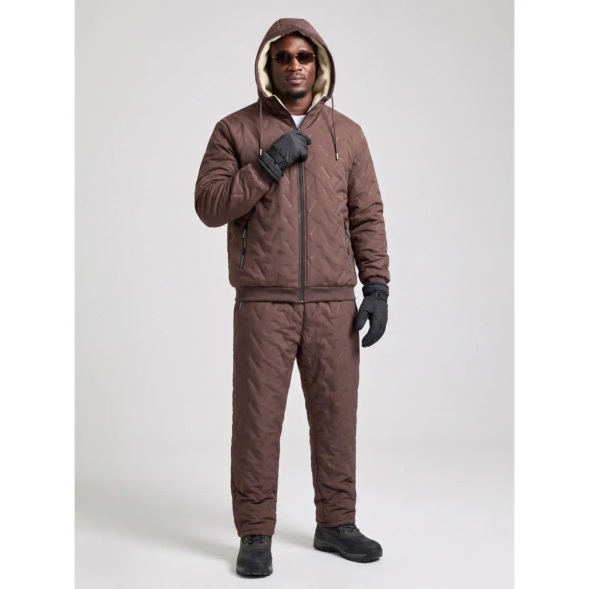 KZZ Men's Quilted Hooded Thermal Set