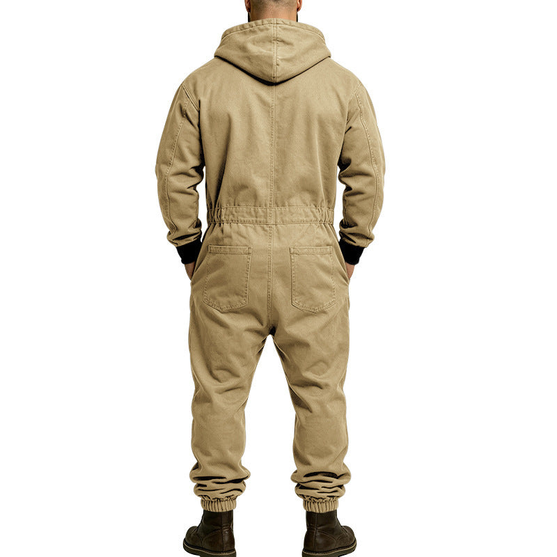 KZZ Men's Hooded Workwear Casual Street Style Jumpsuit