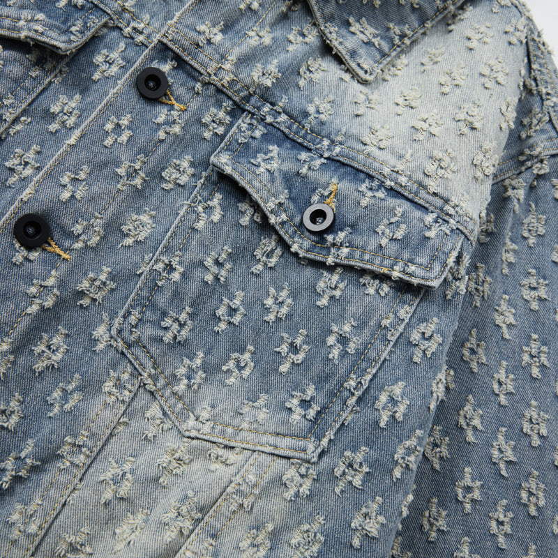 KZZ Men's two-piece jacquard denim suit