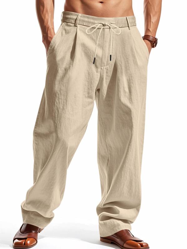 KZZ Men's Solid Color Linen Pants,  Fit Casual Comfy Wide Leg Trousers