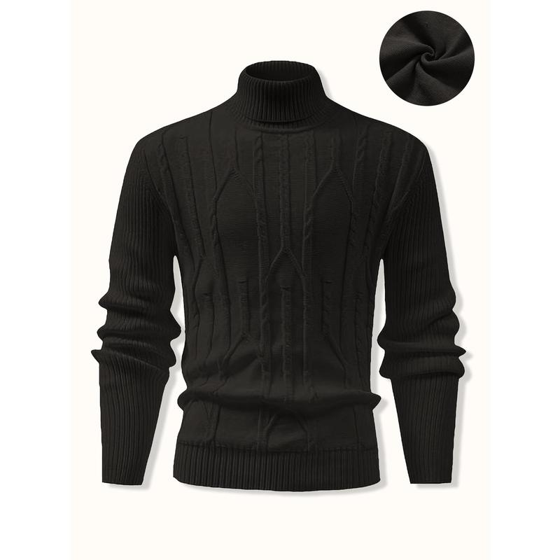 KZZ Men's Textured Drop Shoulder Turtle Neck Sweater Long Sleeve Knitwear